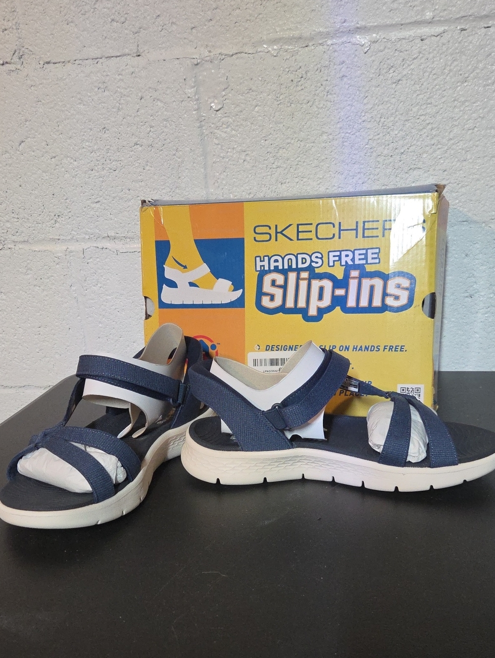 Skechers Womens Go Walk Flex Sandal Navy and White Adjustable Slip-On Sandals